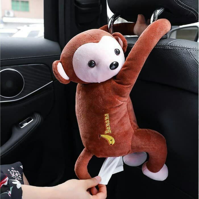 boneka monyet wadah tisu monyet kotak tisu monyet tempat tissue mobil - Cokelat Diskon