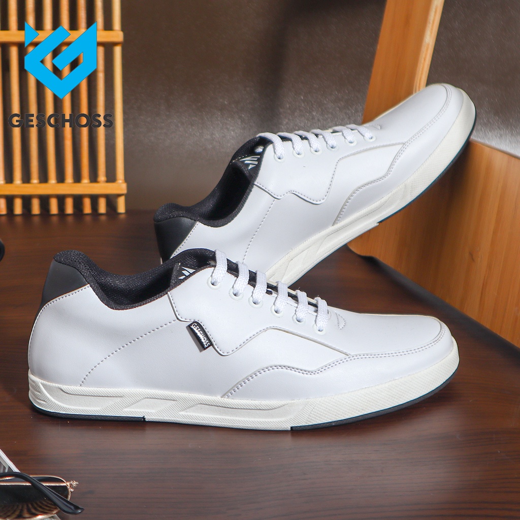 GS-7805 FULL WHITE Sepatu Sneakers Pria Putih - Sneaker GESCHOSS ORIGINAL - Sepatu Lokal Kasual Santai