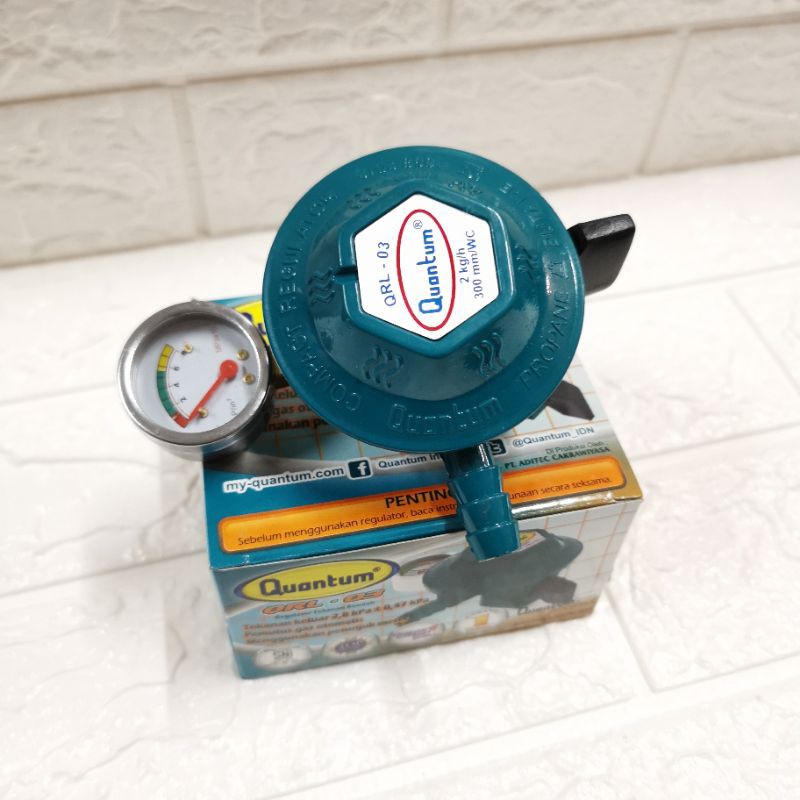 QUANTUM QRL 03 REGULATOR ELPIJI LPG TEKANAN RENDAH PEMUTUS GAS OTOMATIS AUTOMATIC PETUNJUK METER SNI