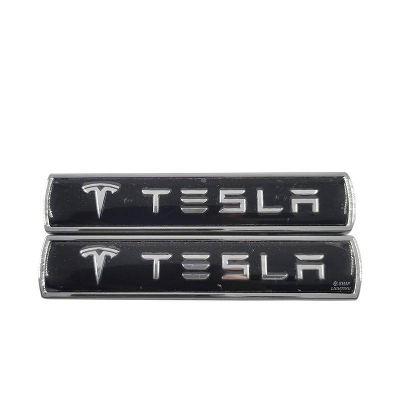 2pcs Stiker Emblem Logo Tesla Bahan Metal Untuk Fender Samping Mobil Tesla