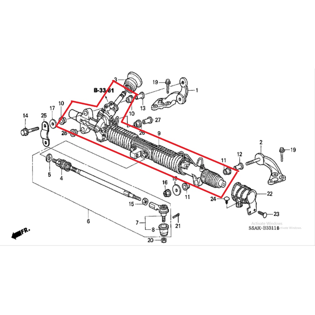 box assy  power steering gear civic es vti vtis 2001 2002 2003 2004 2005 rack stir civic 2001 2002 2003 2004 2005 53601-S5H