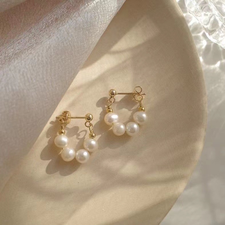 Anting Bentuk D Aksen Mutiara Gaya Vintage Untuk Wanita