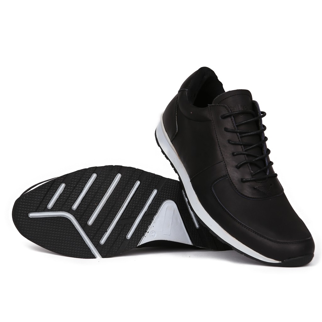 sepatu sneakers pria hitam kulit asli new arrival - walkers