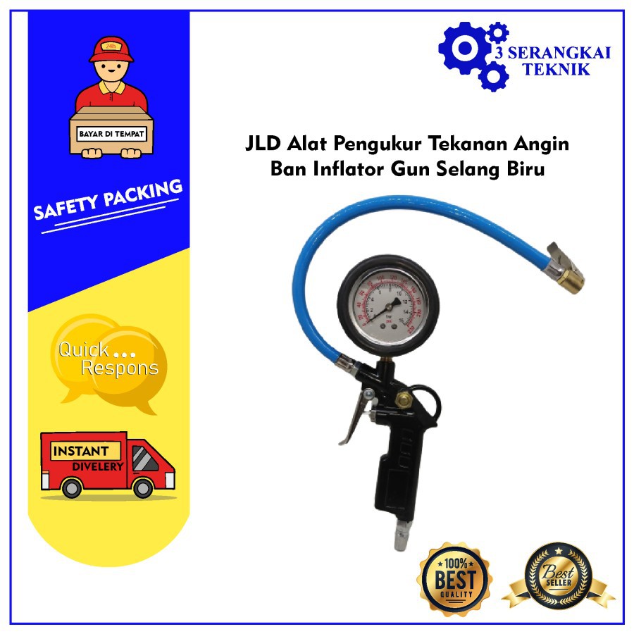 JLD Alat Pengukur Tekanan Angin Ban Inflator Gun Selang Biru