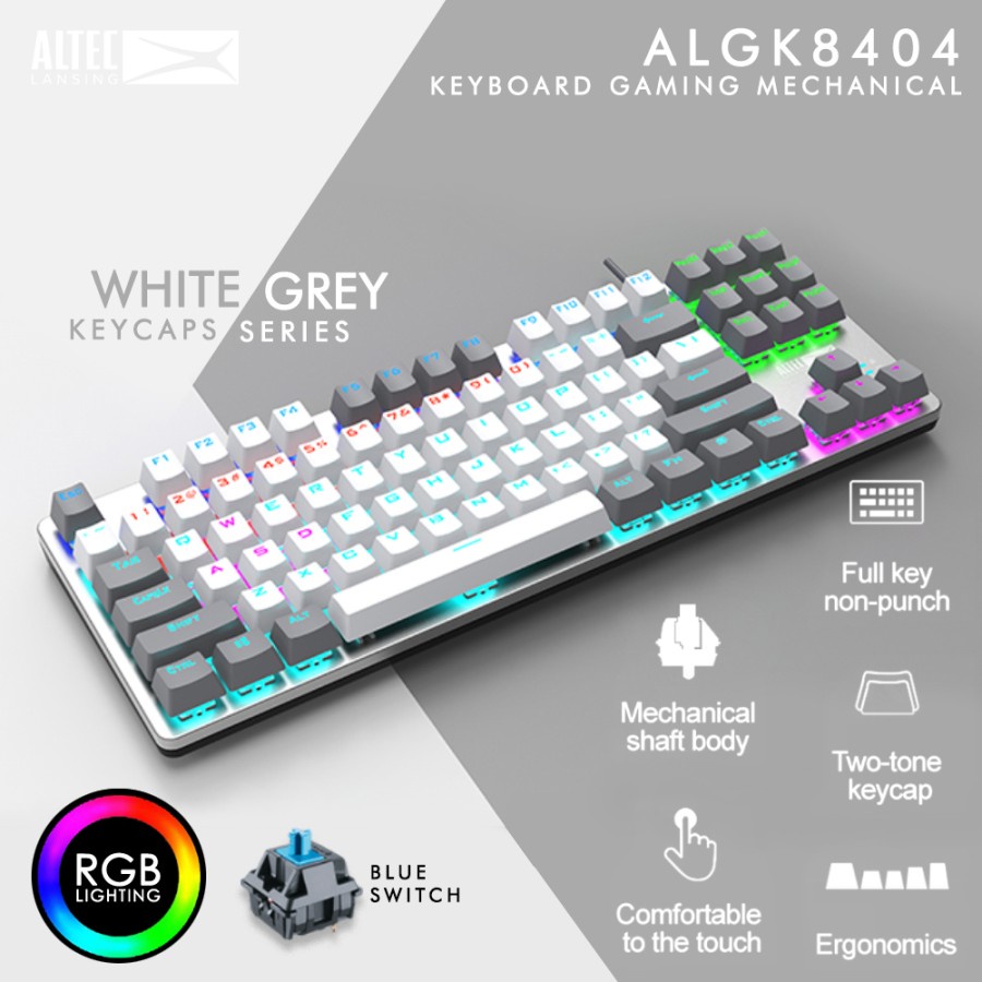 Keyboard Gaming Mechanical TKL Altec Lansing ALGK-8404 RGB White Grey