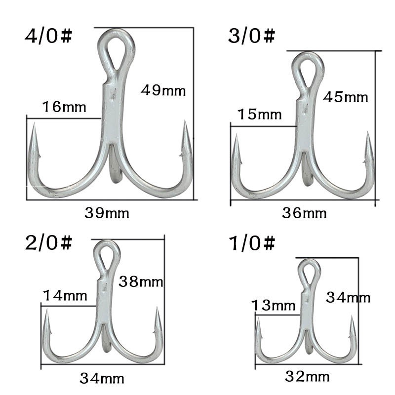 50Pcs Fishing Hook Strengthen Hooks Diperkuat Jangkar Ikan Treble Tiga Kait Memancing 4X Kali Memancing Garpu Tiga Cakar Kait