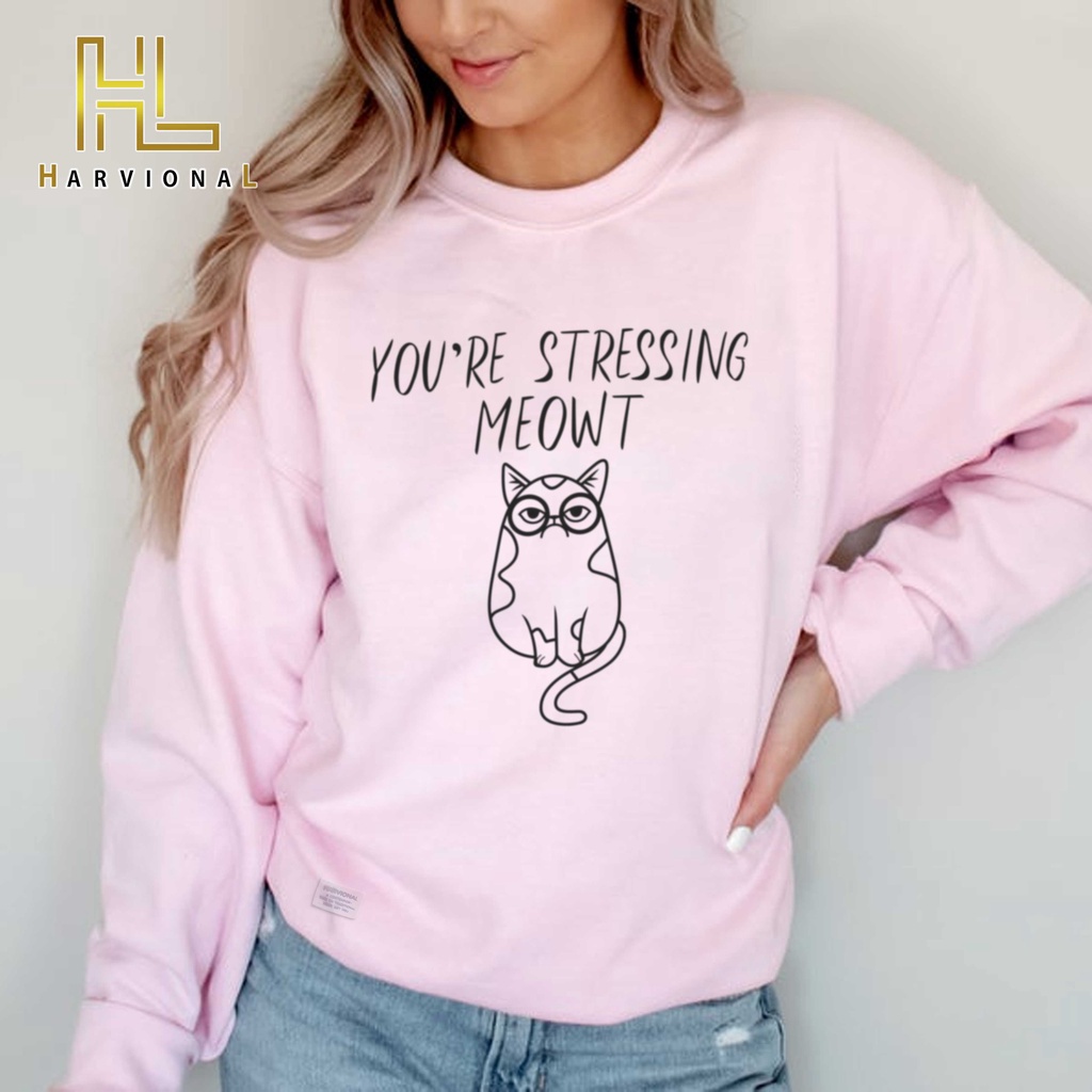 Parisdivarious Sweater Hoodie Sweatshirt Crewneck Stress Meow Bahan Fleece Size S - XXL (Pria &amp; Wanita)