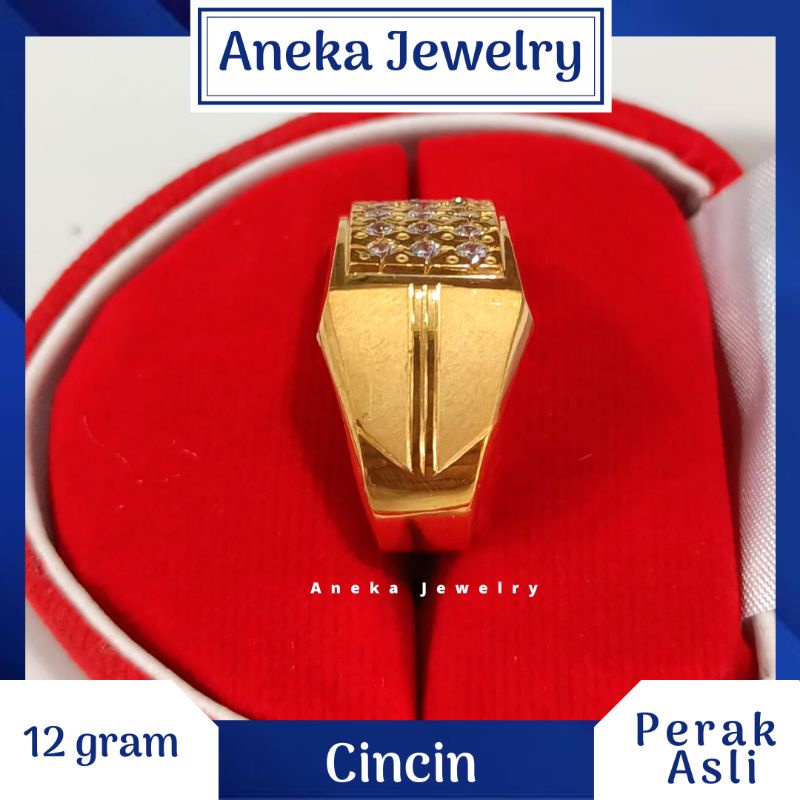 Cincin Cor Kotak Mata2, Perak 925, Lapis Emas Kuning