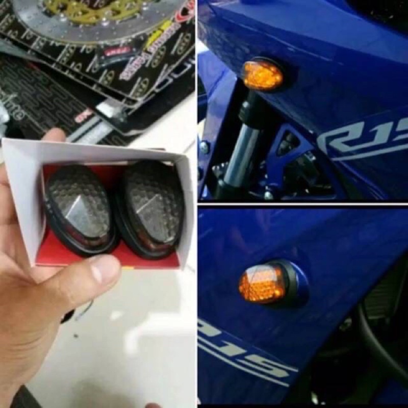 Sein Tempel Oval Gma Tst Lampu Sen Tempel LED Oval Buat Yamaha R15 V3 ,Honda Cbr150r ,Suzuki Gsx 150r ,Yamaha R25 ,Yamaha R15 V2 ,Kawasaki Ninja250 Karbu