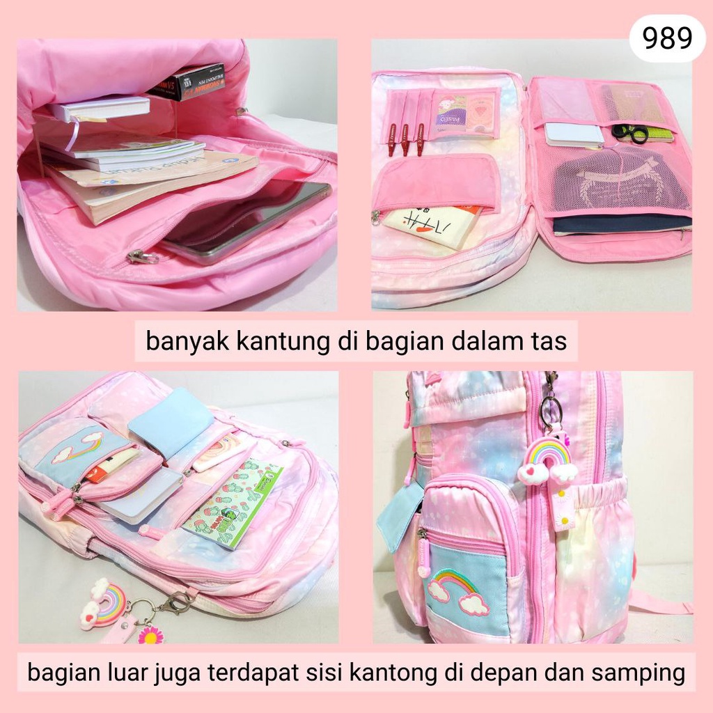 GRATIS Gantungan! Tas Sekolah Import Ransel Anak Cewek Rainbow 989