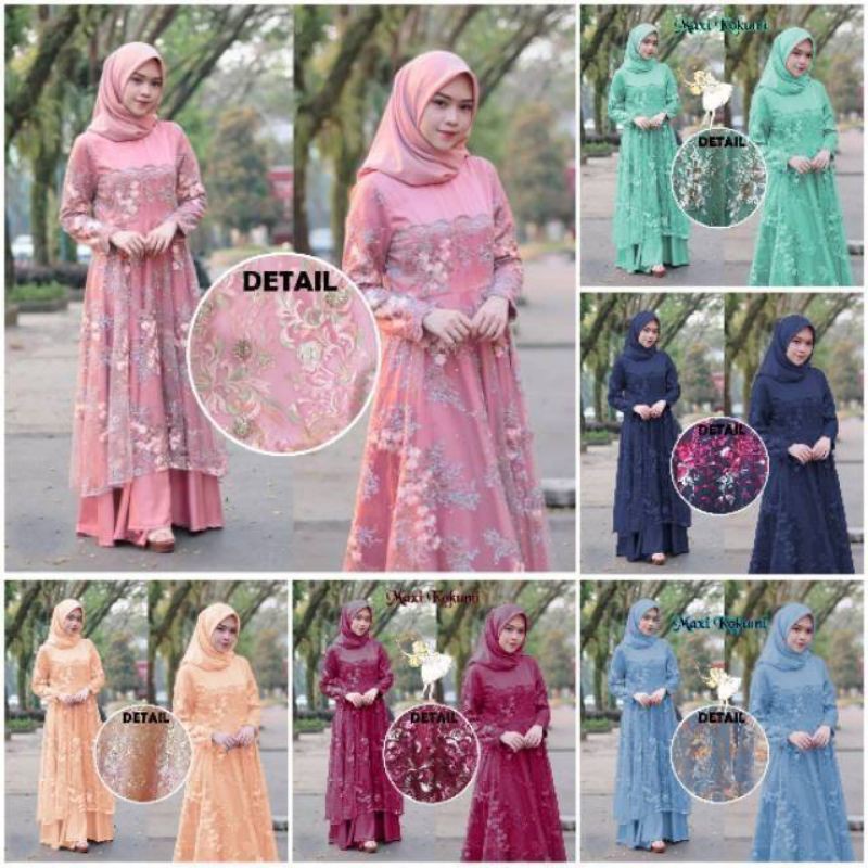 gamis brukat tile pesta bunga timbul bordirmewah import kokumi wisuda tunangan lamaran nikah lilac
