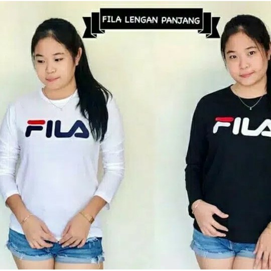 KAOS FILA WANITA BAJU TSHIRT MURAH CEWEK LENGAN PANJANG - Hitam
