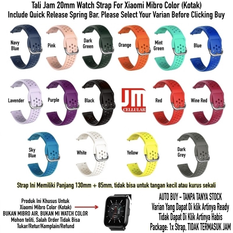 R33 Tali Jam 20mm Watch Strap Xiaomi Mibro Color (Kotak) - Sport Rubber Silikon