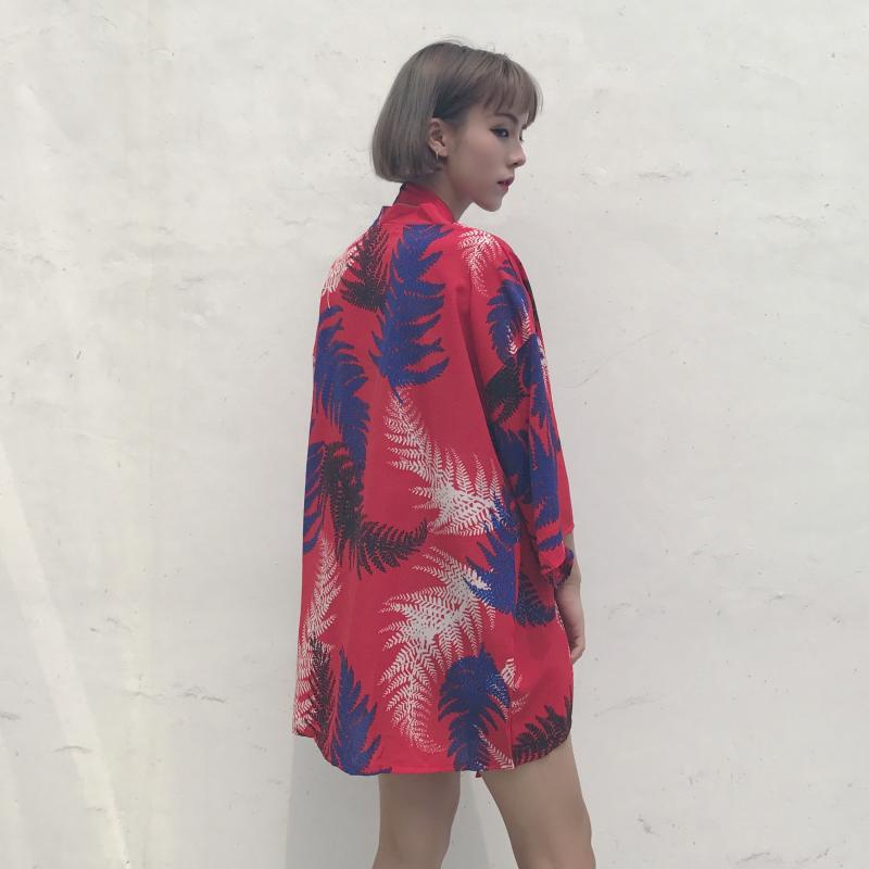 2022 Sifon Merah Biru Fashion Street Beach Cardigan Kimono Wanita Motif Jepang Harajuku Kimono Longgar Warna 2023