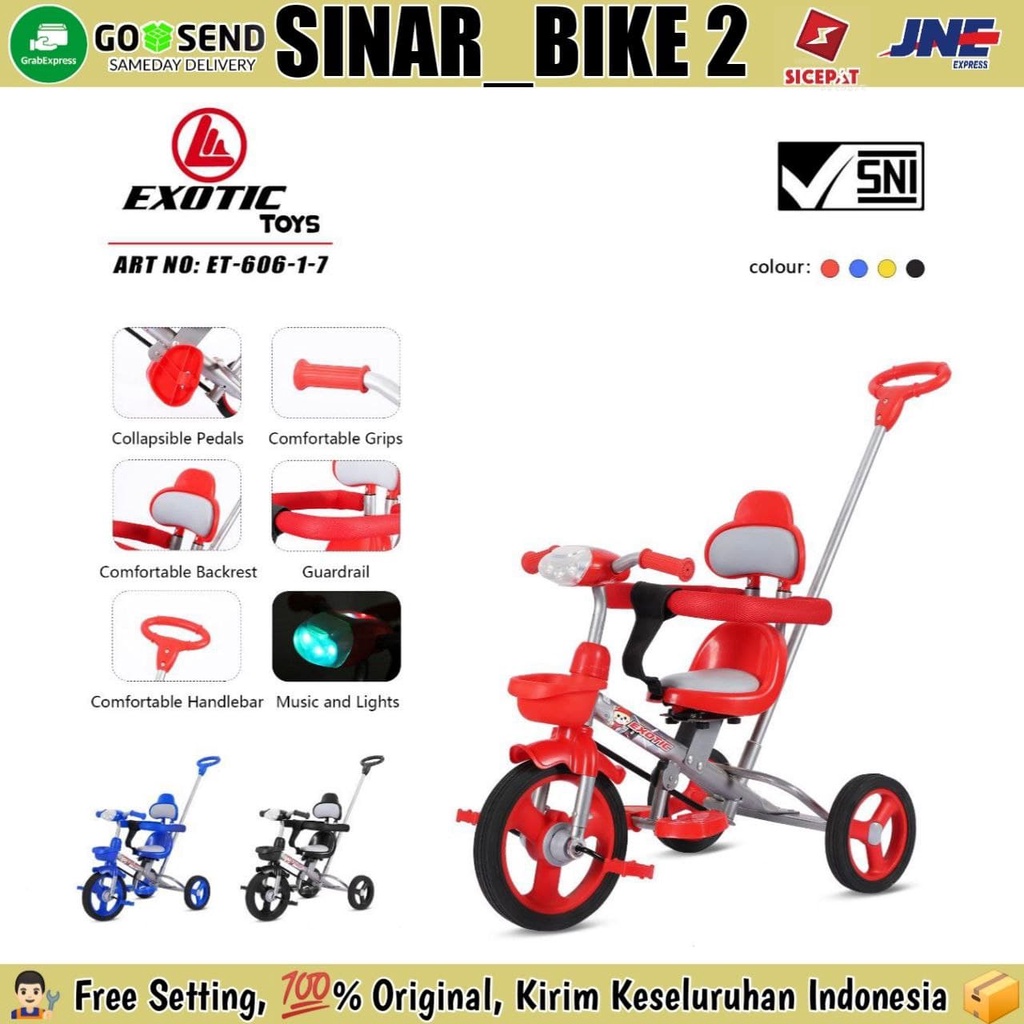 Sepeda Roda Tiga EXOTIC ET 606-1-7 Kursi Putar Ban Karet Tricycle Anak