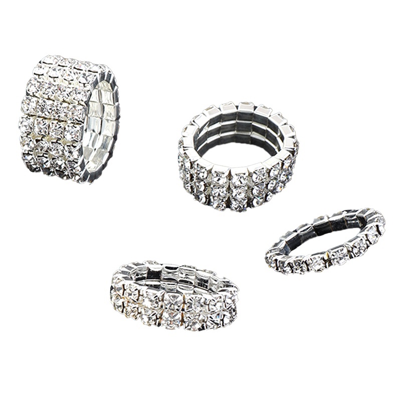 Cincin Berlian Imitasi Zircon Multi Baris Warna Silver Gaya Korea