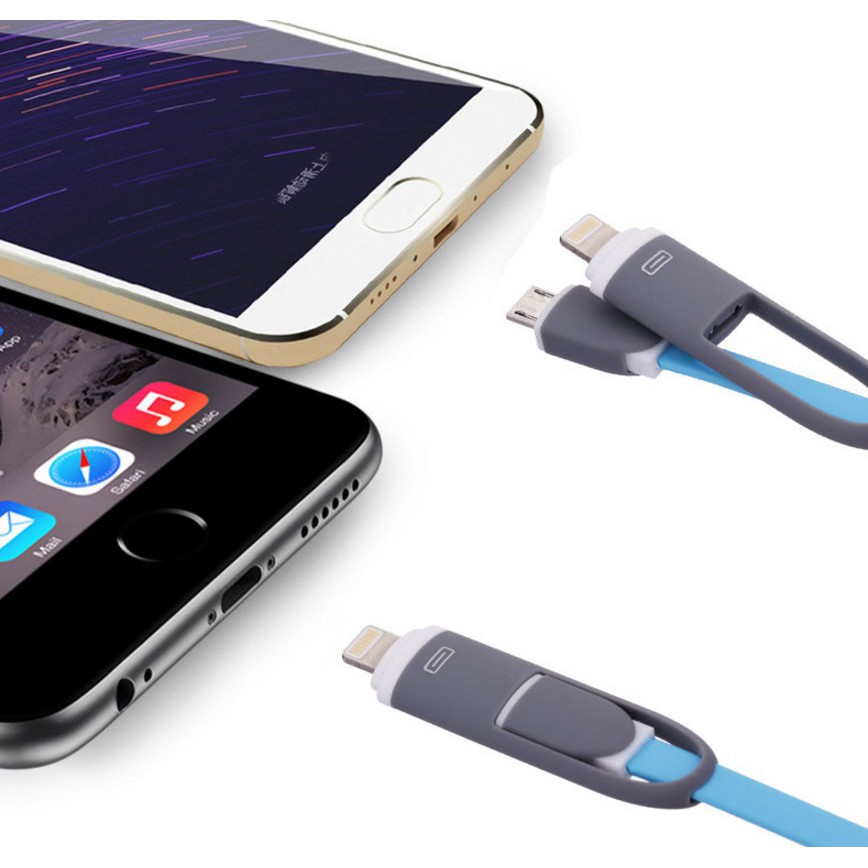 Kabel Data / Charger USB 2 in 1 Fast Charging untuk iPhone / Android