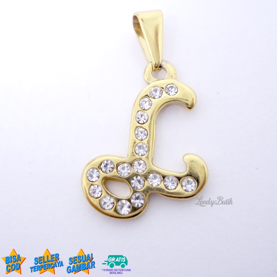 Lovelybutik Liontin Titanium Anti Karat Liontin Huruf L Klasik Silver Gold