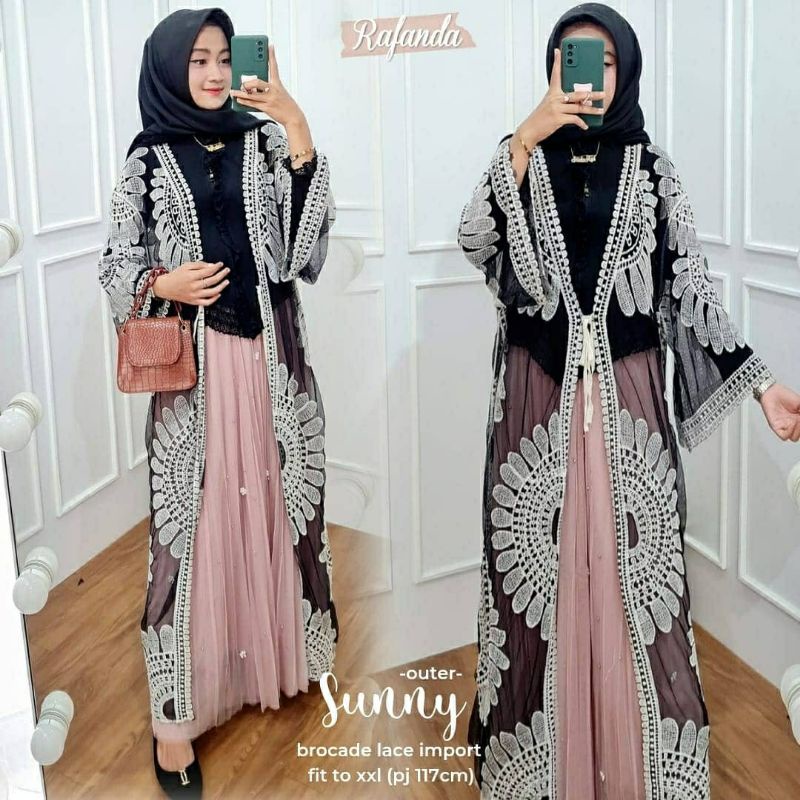 Sunny Outer, KARDIGAN WANITA MUSLIM BAHAN BRUCADE LACE IMPORT LD 130 TERJUMBO TERMURAH TERLARIS OOTD MODIS