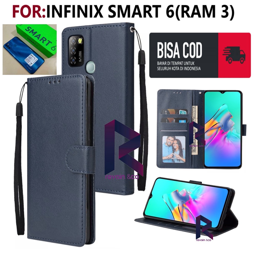 INFINIX SMART 6 RAM 3 SARUNG KULIT FLIP WALLET LEATHER KULIT PREMIUM SARUNG BUKA TUTUP FLIP CASE INFINIX SMART 6