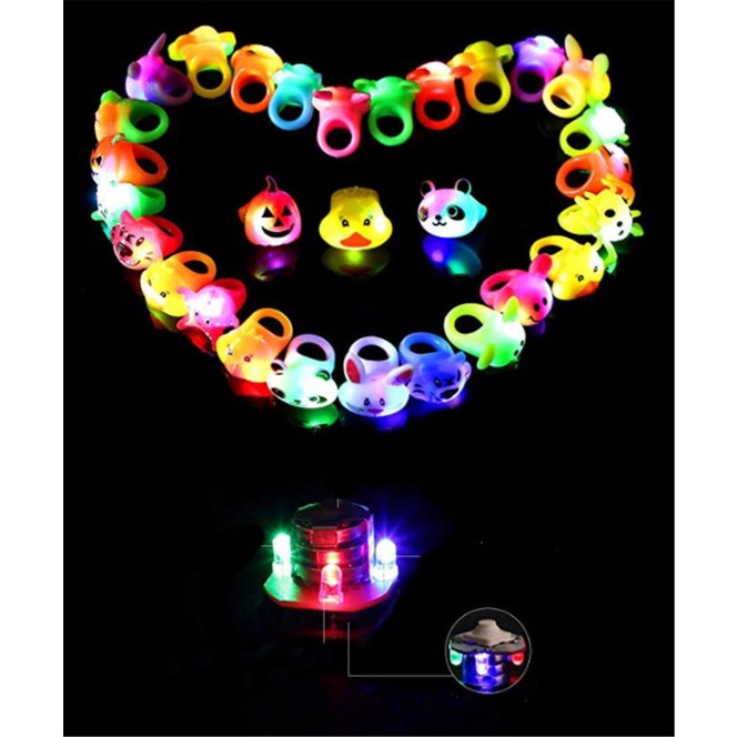 Mary 12pcs Cincin LED Jelly Rings Untuk w/Kedip Cahaya Kartun Hewan Jari Cincin Kedip Perhiasan Kain Accs Anak-Anak Bagian