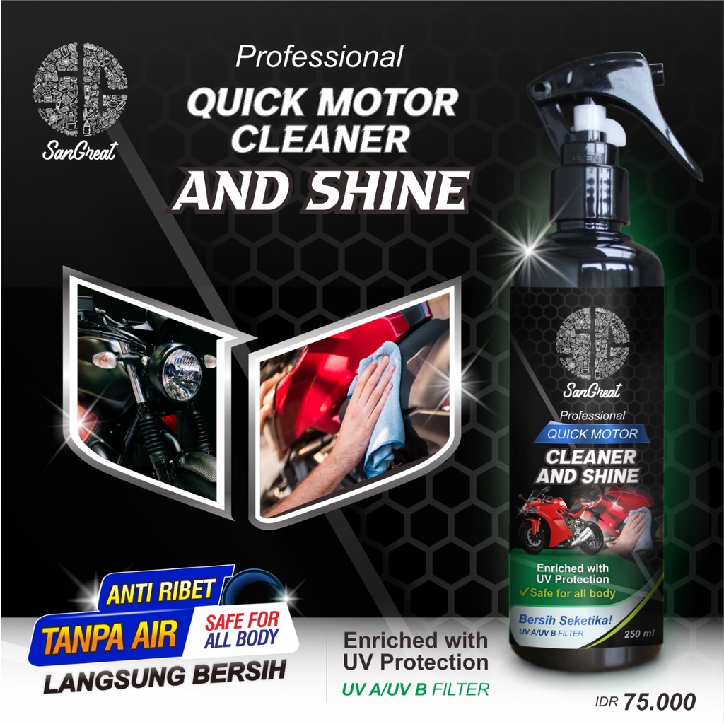 Pembersih Motor Kusam Biar Mengkilap Kinclong Quick Motor Cleaner Tanpa Bilas Pembersih Motor Warna Doff 250 ml