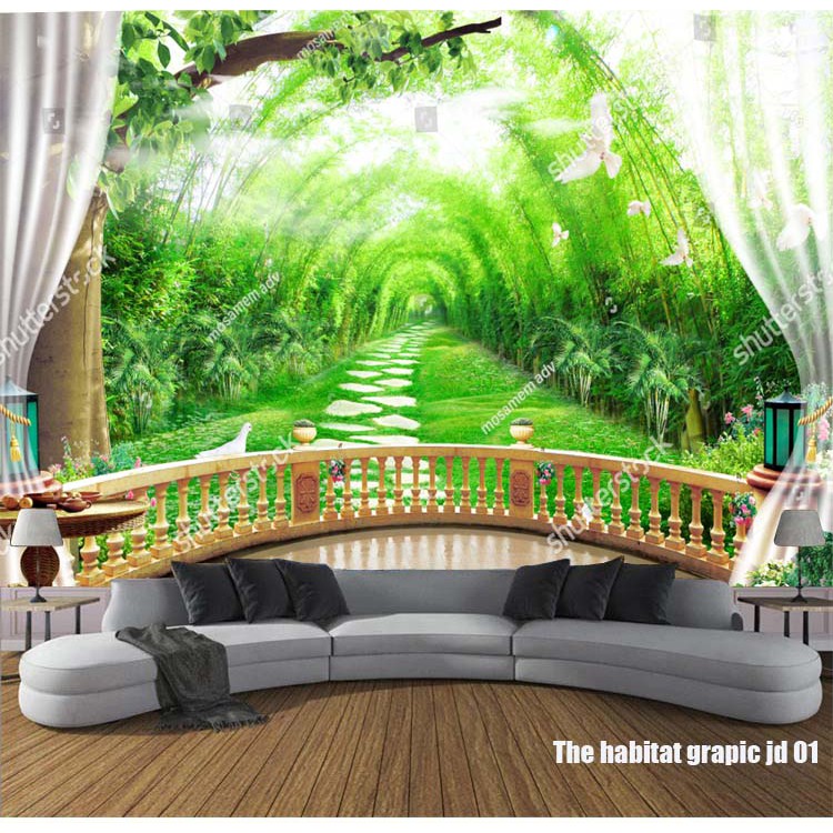 Wallpaper Custom Mural Photowall Background 3D Pemandangan Alam Kebun Bambu