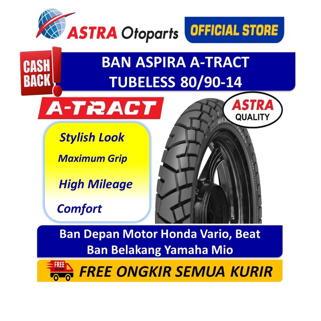 Aspira Maxio A-tract 80/90-14 Tubeless Ban Depan Motor Vario, Ban Belakang Mio