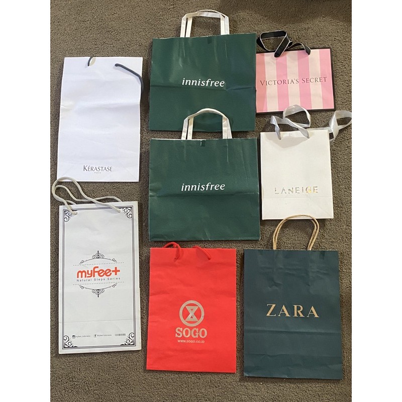 Paperdust bags original Innisfree/ Victorias Secreat/ Laneige/ ZARA/ sogo/ Myfeet/ Kerastase