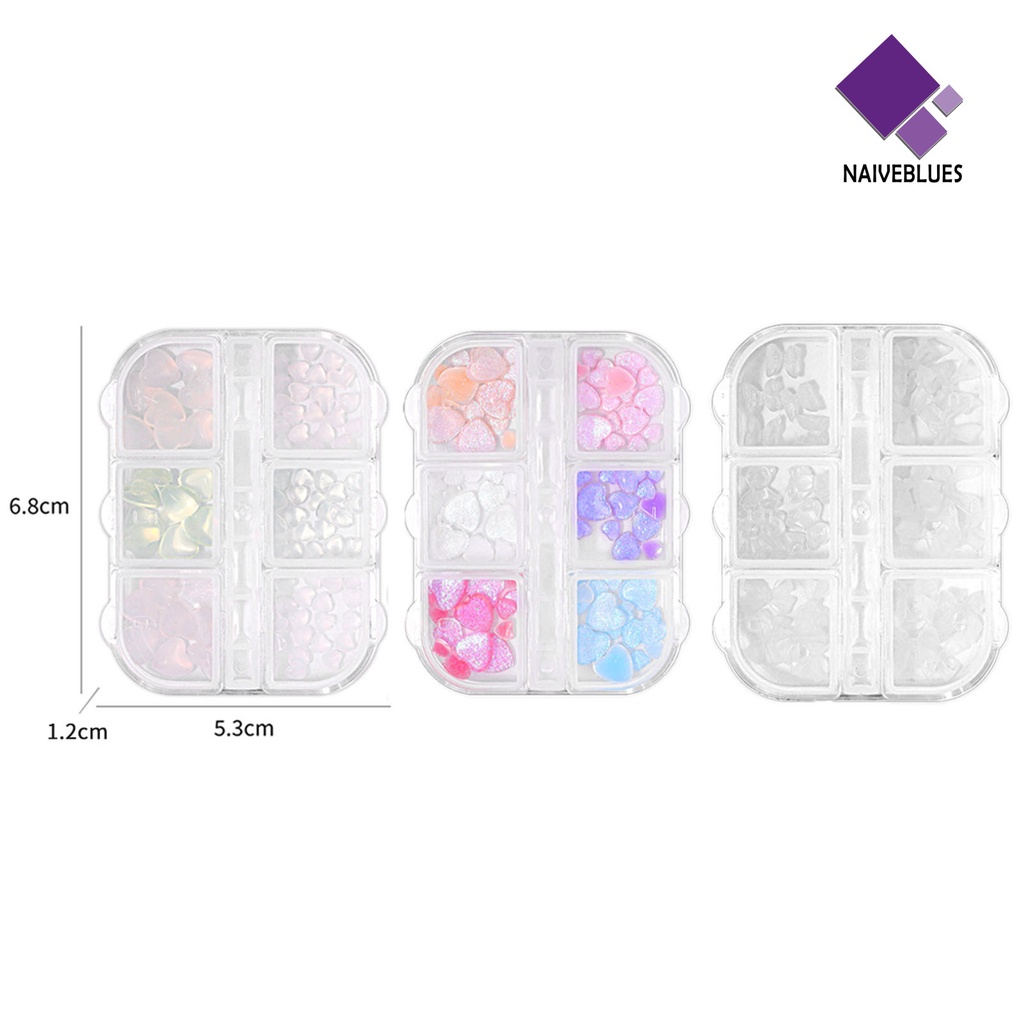 Naiveblue 1 Kotak / Set Hiasan Kuku 6 Sekat Bahan Resin Untuk Nail Art / Manicure