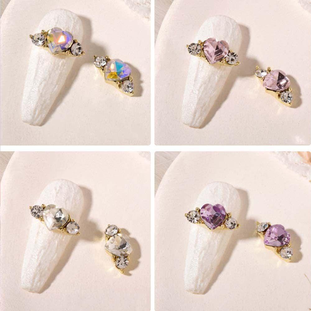 Mxbeauty Jantung Kuku Berlian Buatan Mewah Fashion 3D Kuku Pesona Manicure Nail Art Ornamen Zirkon Glitter Kuku Permata