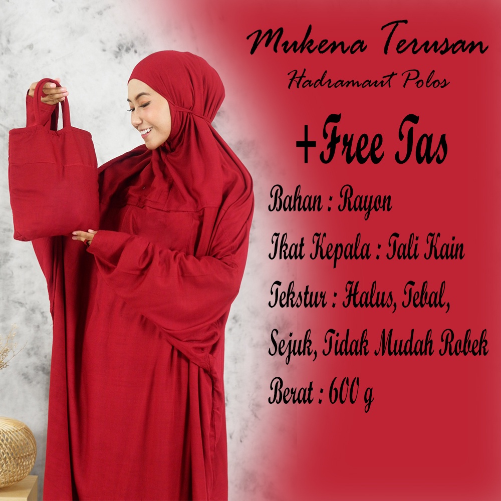 Mukena Terusan Dewasa Hadramaut Polos - Mukenah Traveling Jumbo Rayon Premium Bali Murah