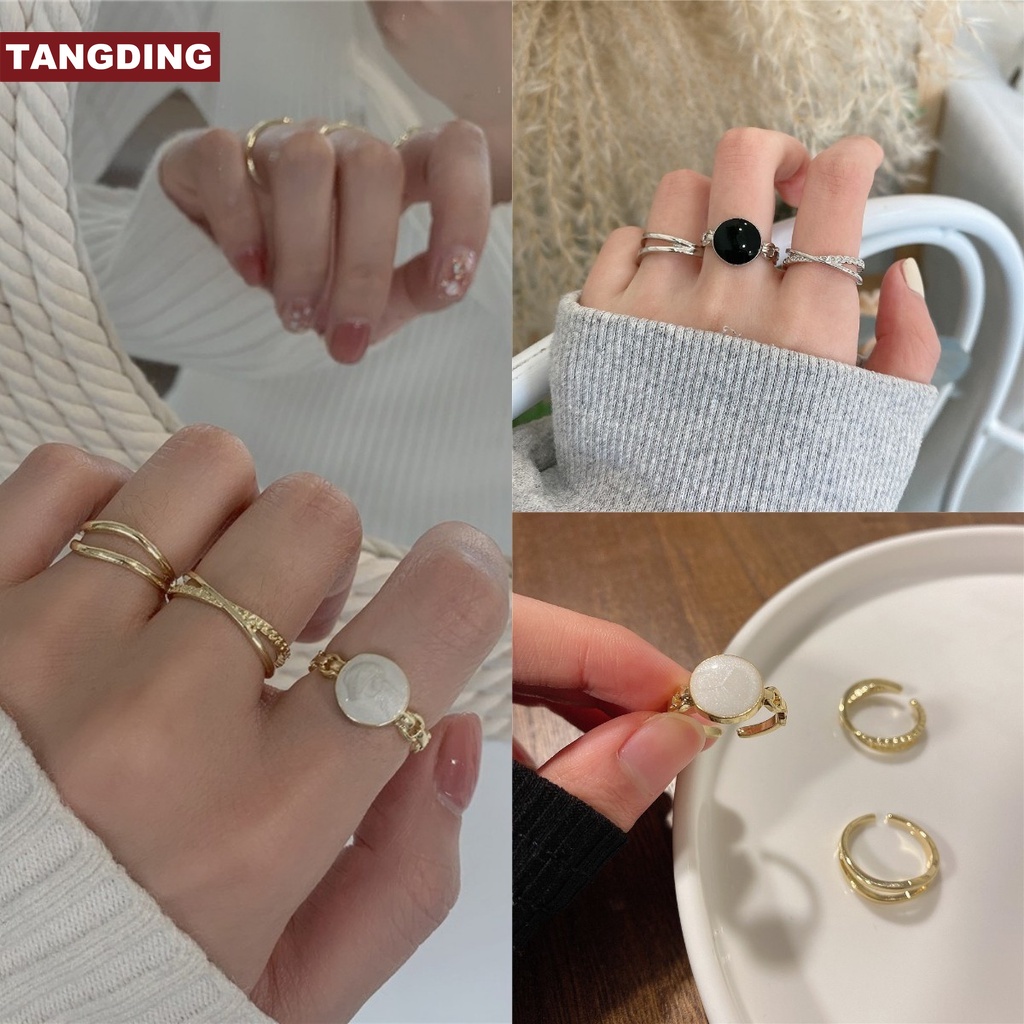 【COD Tangding】3pcs/set Korea Fashion Design Geometric Opening Ring Women Jewelry Accessories