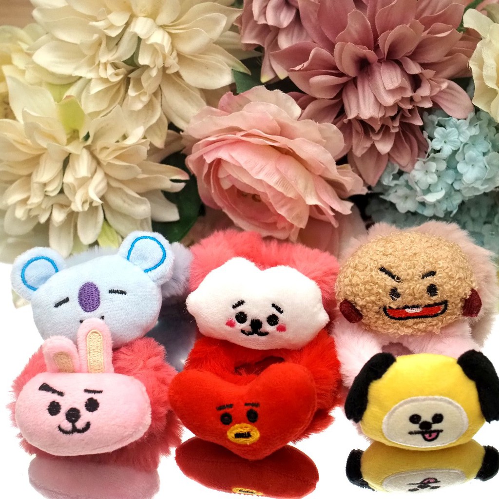 Ikat Rambut Scrunchie Boneka BT21 BULU HALUS LEMBUT KENCANG Kuncir Lucu Kunciran BTS Anak Perempuan