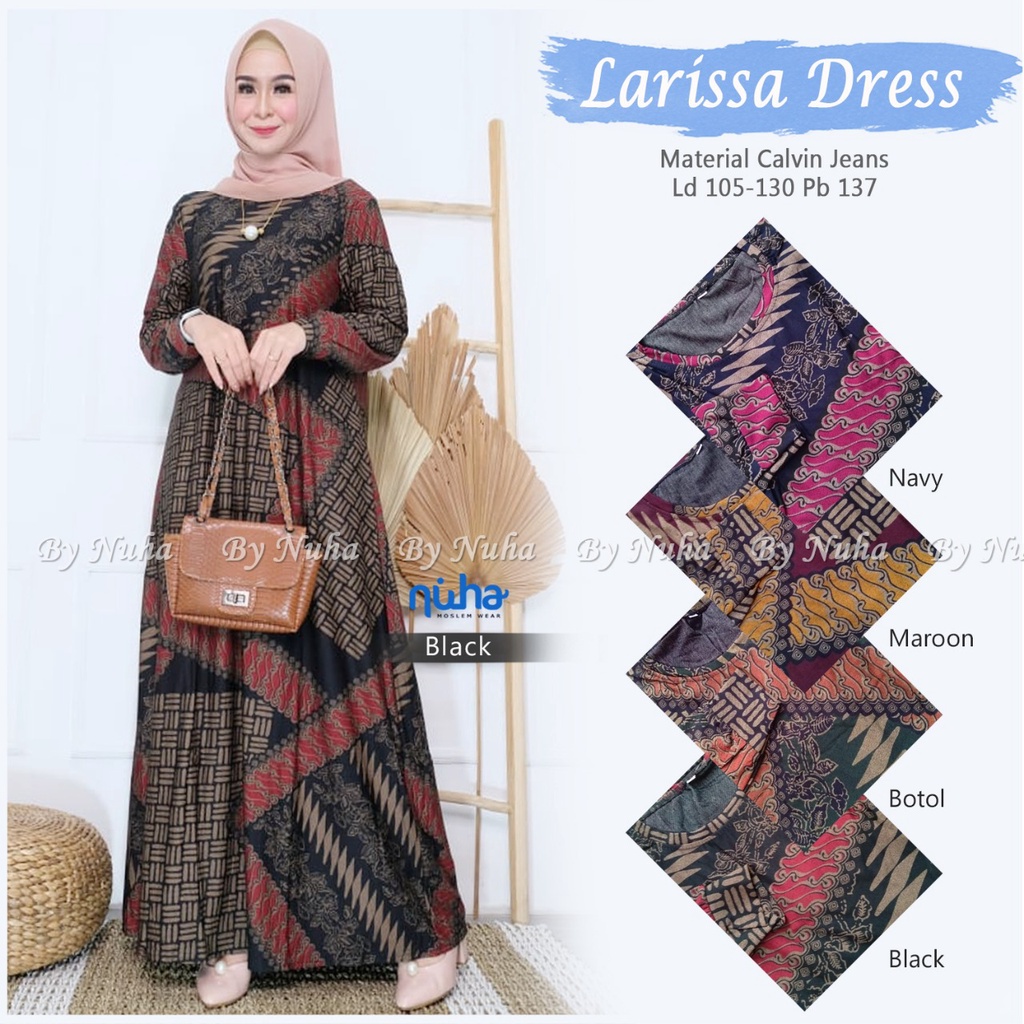 Larissa Baju Gamis Calvin Motif Batik Jumbo Ld120 Ld 130 Baju Gamis Harian Wanita Big Size XXXL Keki