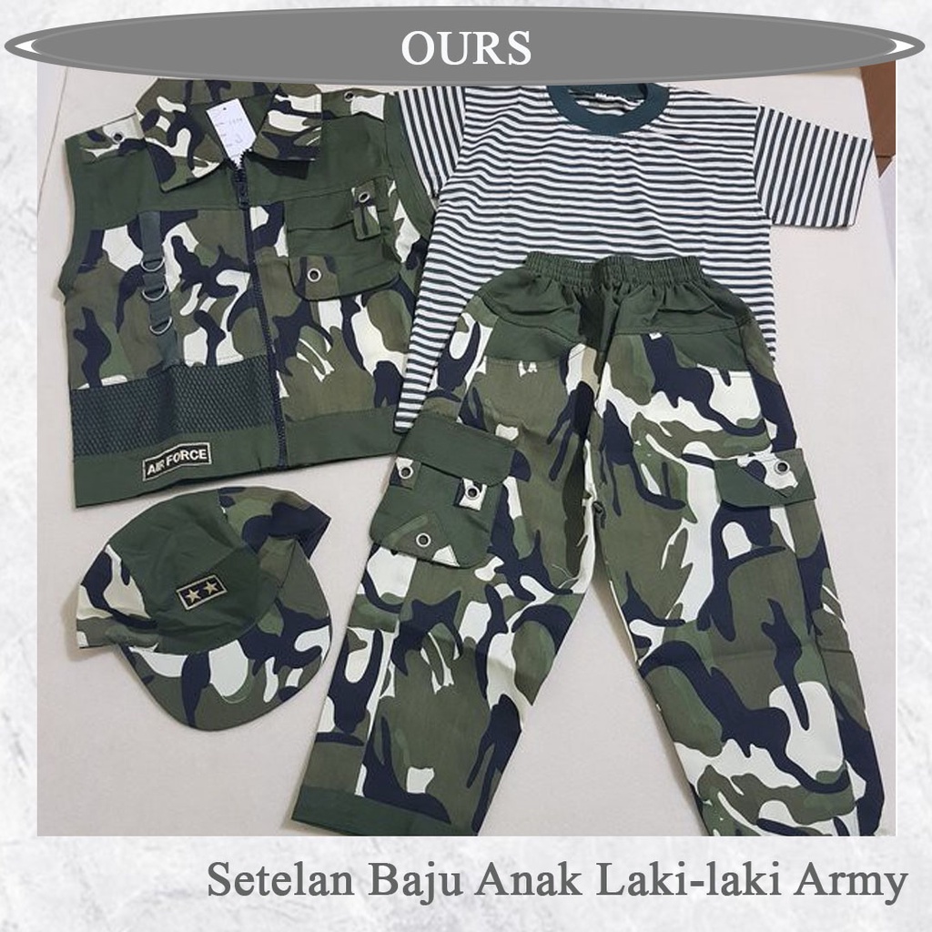 SETELAN BAJU ANAK LAKI ARMY UMUR 2-12 TAHUN Eternity Kids 4 in 1 (Jacket, t-shirt, celana, topi)