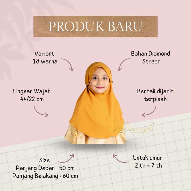 Jilbab Bergo Anak (Bahan Diamond strech, Halus dan adem)