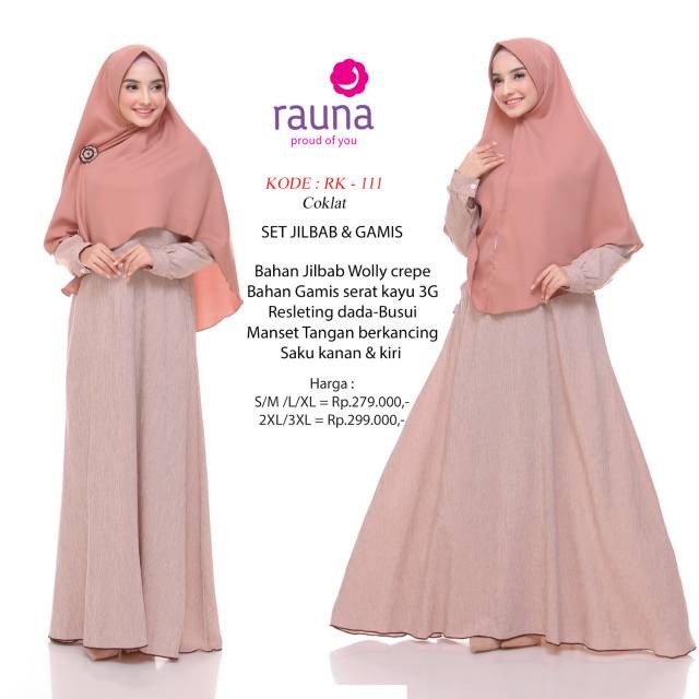 Gamis Rauna Dewasa RK 111 Coklat / Gamis Rauna Original / GAMIS RAUNA / BAJU GAMIS RAUNA / GAMIS MOD