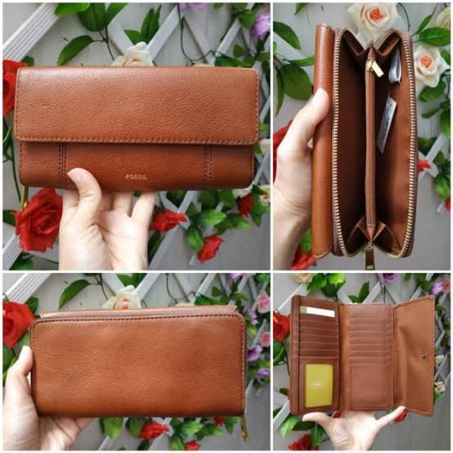 Dompet Fossil Jori Flap Long Wallet Medbrown New Original
