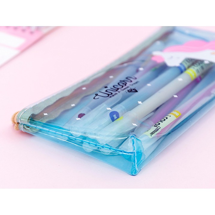 Tempat Pensil TRANSPARAN UNICORN / Tempat Alat Tulis Unicorn TRANSPARAN / Tepak Pensil Karakter Lucu