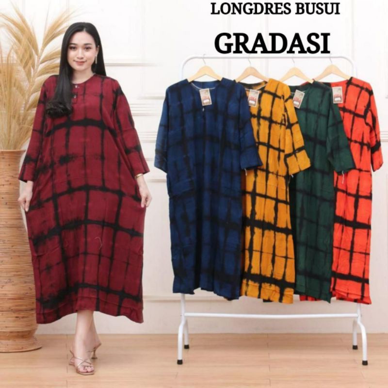 LONGDRESS PERCA GRADASI KOTAK TIEDYE SALUR BUSUI ADEM BUMIL BATIK PEKALONGAN MURAH DASTER BUSUI BATIK TERBARU 2021-2