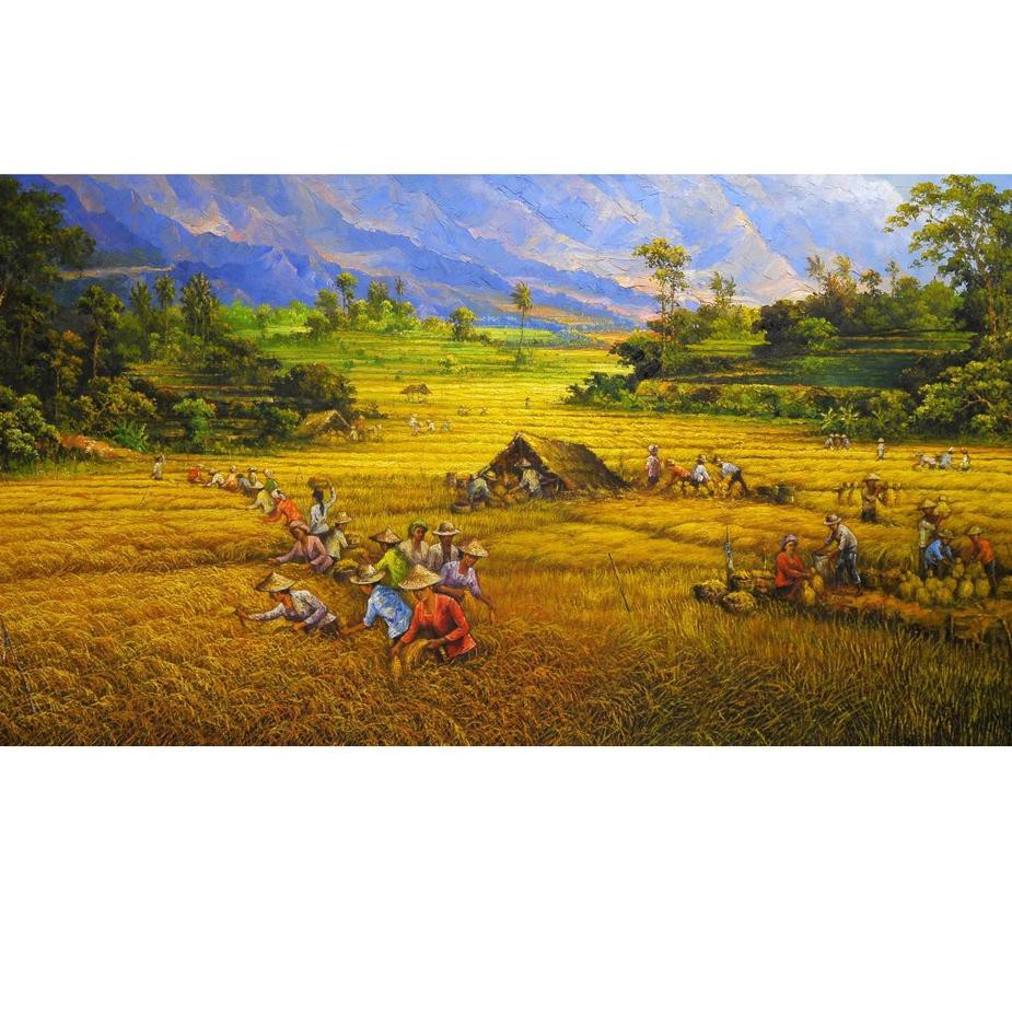 Pqd 84 Repro Digital Lukisan Padi Sawah Beras Panen Harvest