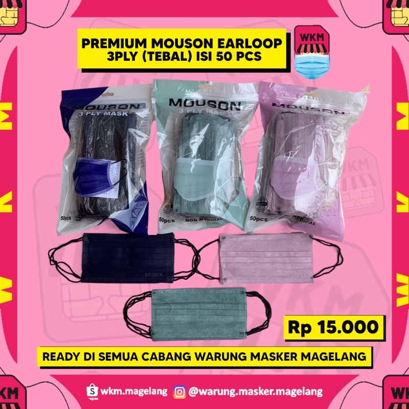 MASKER MOUSON PREMIUM EARLOOP WARNA ISI 50PCS