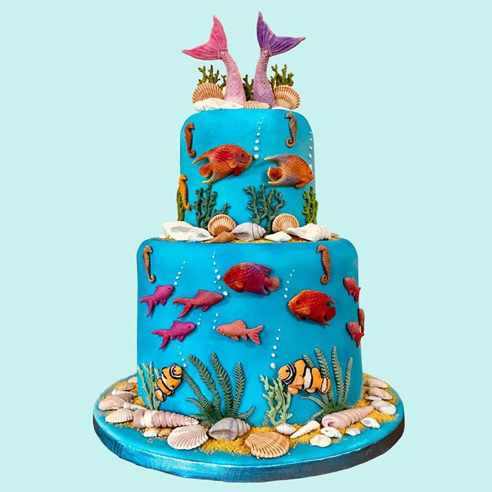 Solighter Ocean Cetakan Silikon Home &amp; Kitchen Fondant Sugarcraft Ikan Rumput Laut Alat Dekorasi Kue
