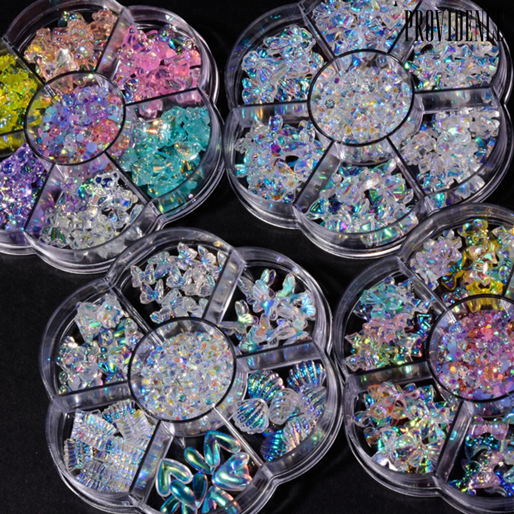 Providence 1 Kotak Hiasan Kuku Diy Bentuk Pita / Beruang / Mutiara Imitasi Untuk Nail Art