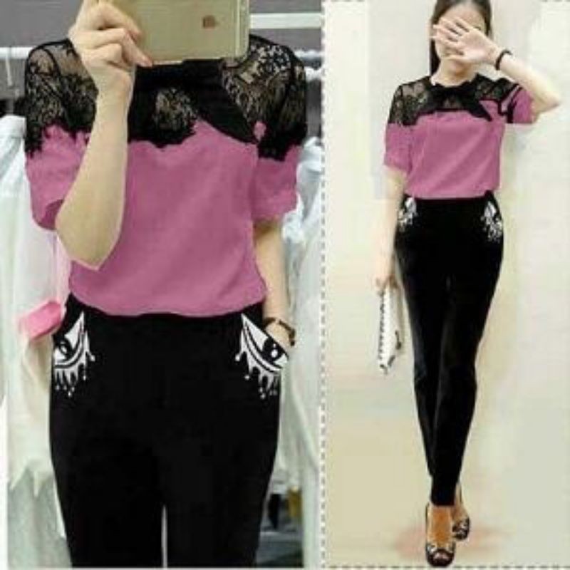 SET MATA Pakaian Wanita Setelan Bepergian Kuliah Cantik Remaja Casual