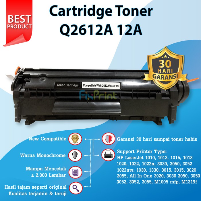 Cartridge Toner 12A Q2612A Compatible l1010 1012 1015 1018 1020 1022