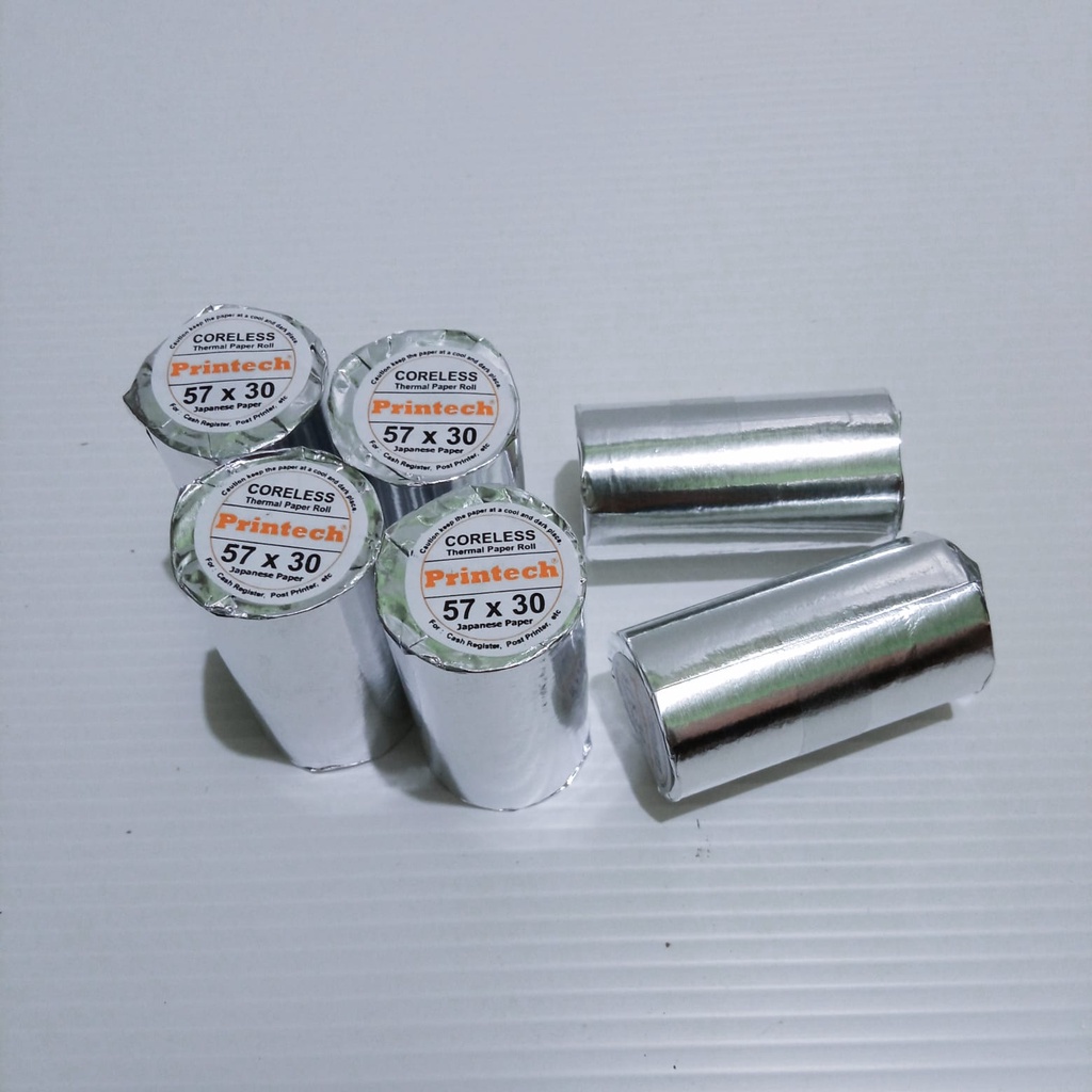 

THERMAL PAPER 57X30 PRINTECH / KERTAS STRUK EDC 57X30 PRINTECH ( ISI 10 ROLL )