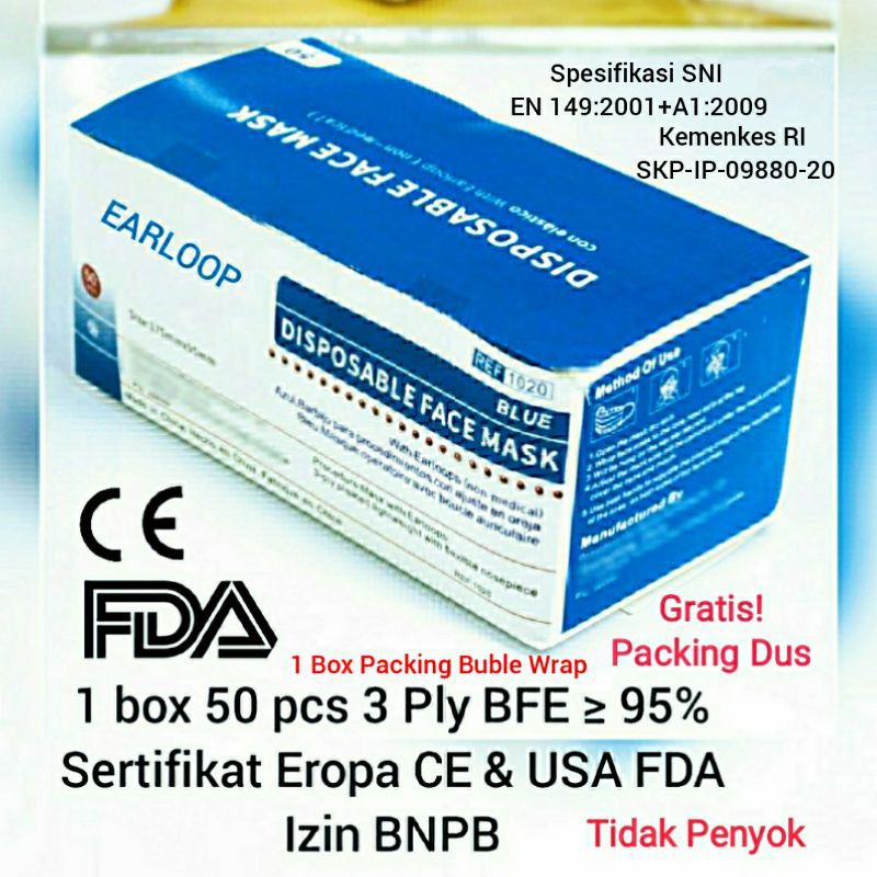 Masker 3Ply Grade Medical Bedah Medis Surgical Mask 3 Ply Earloop