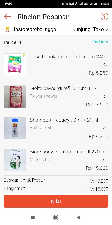Rinso Bubuk Anti Noda + Molto 240g Kemasan Ekonomis 5000